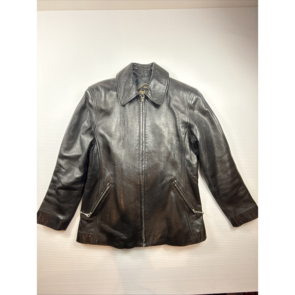 Vintage Atonini Italy Women's M 38‎ Black Leather Jacket Zip Closer